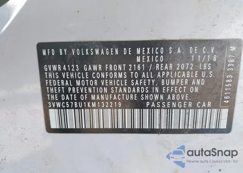 2019 Volkswagen Jetta 1.4T R-Line/1.4T S/1.4T Se from USA, damaged, VIN 3VWC57BU1KM132219